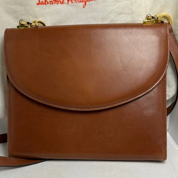 Salvatore Ferragamo Vintage Cognac Leather Flap Shoulder Crossbody Bag - Picture 14 of 16